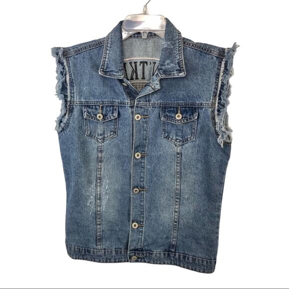 Denim NWT Vest 'I Don't Know' Distressed Embroidered by Balboa LA - Picture 2 of 5